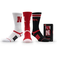 Unisex Strideline Nebraska Huskers Premium Knit Crew Socks Three-Pack