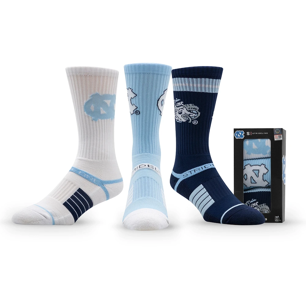 Unisex Strideline North Carolina Tar Heels Premium Knit Crew Socks Three-Pack