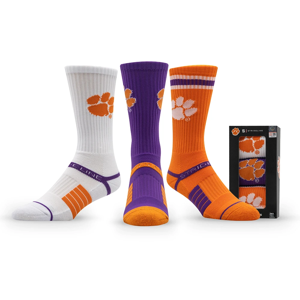 Unisex Strideline Clemson Tigers Premium Knit Crew Socks Three-Pack