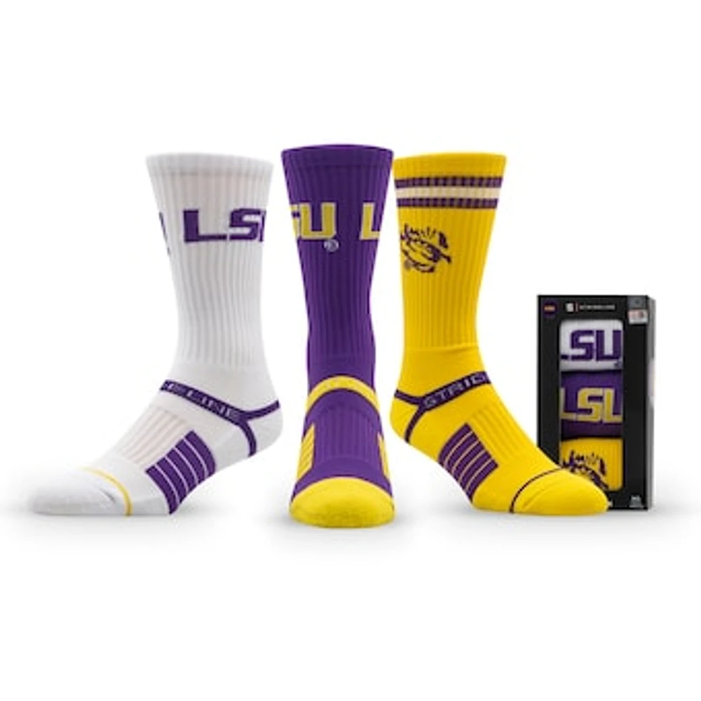 Unisex Strideline LSU Tigers Premium Knit Crew Socks Three-Pack