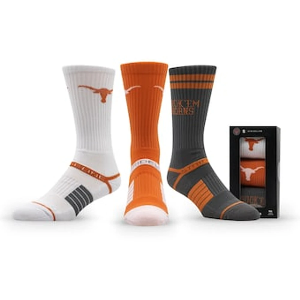 Unisex Strideline Texas Longhorns Premium Knit Crew Socks Three-Pack