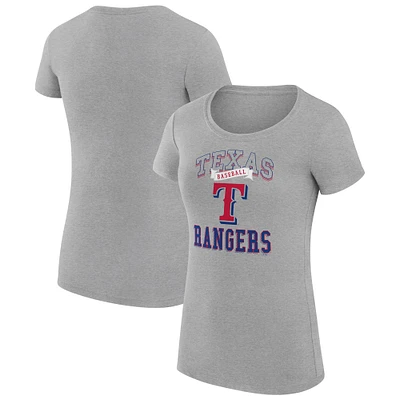 Women's G-III 4Her by Carl Banks Heather Gray Texas Rangers Team Logo Graphic Fitted T-Shirt
