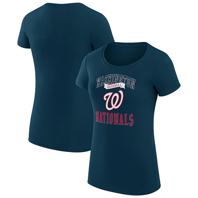 Women's G-III 4Her by Carl Banks Navy Washington Nationals Team Logo Graphic Fitted T-Shirt