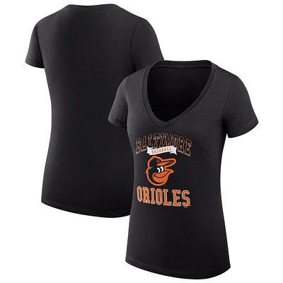 Women's G-III 4Her by Carl Banks Black Baltimore Orioles Team Logo Graphic V-Neck Fitted T-Shirt