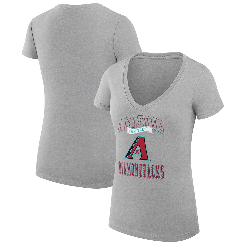 Women's G-III 4Her by Carl Banks Heather Gray Arizona Diamondbacks Team Logo Graphic V-Neck Fitted T-Shirt