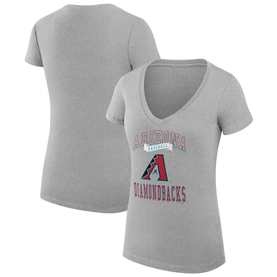 Women's G-III 4Her by Carl Banks Heather Gray Arizona Diamondbacks Team Logo Graphic V-Neck Fitted T-Shirt