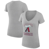 Women's G-III 4Her by Carl Banks Heather Gray Arizona Diamondbacks Team Logo Graphic V-Neck Fitted T-Shirt