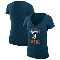 Women's G-III 4Her by Carl Banks Navy Detroit Tigers Team Logo Graphic V-Neck Fitted T-Shirt