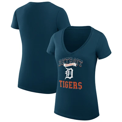 Women's G-III 4Her by Carl Banks Navy Detroit Tigers Team Logo Graphic V-Neck Fitted T-Shirt