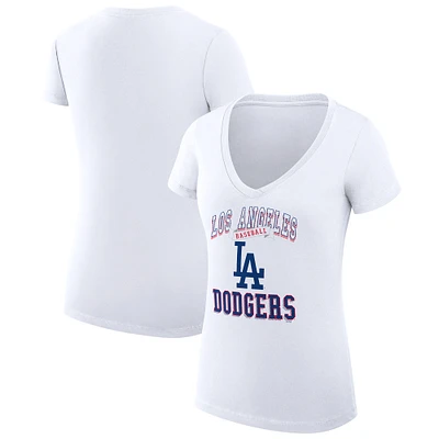 Women's G-III 4Her by Carl Banks White Los Angeles Dodgers Team Logo Graphic V-Neck Fitted T-Shirt