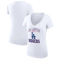 Women's G-III 4Her by Carl Banks White Los Angeles Dodgers Team Logo Graphic V-Neck Fitted T-Shirt