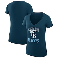 Women's G-III 4Her by Carl Banks Navy Tampa Bay Rays Team Logo Graphic V-Neck Fitted T-Shirt