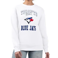 Women's G-III 4Her by Carl Banks White Toronto Blue Jays Team Logo Graphic Tri-Blend Fleece Pullover Sweatshirt