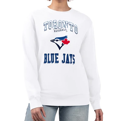 Women's G-III 4Her by Carl Banks White Toronto Blue Jays Team Logo Graphic Tri-Blend Fleece Pullover Sweatshirt