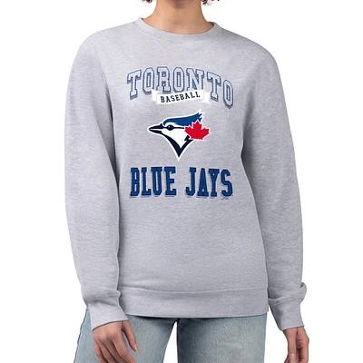 Women's G-III 4Her by Carl Banks Heather Gray Toronto Blue Jays Team Logo Graphic Tri-Blend Fleece Pullover Sweatshirt