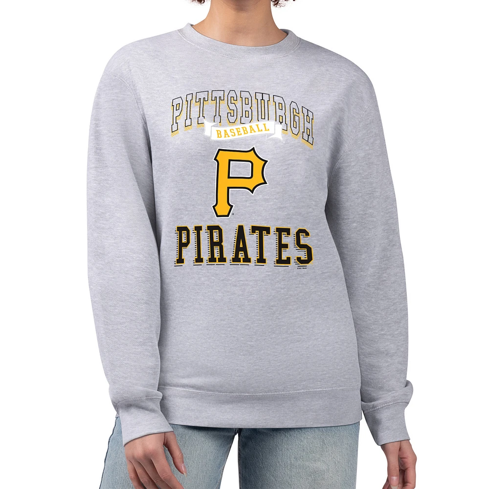 Women's G-III 4Her by Carl Banks Heather Gray Pittsburgh Pirates Team Logo Graphic Tri-Blend Fleece Pullover Sweatshirt