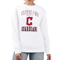 Women's G-III 4Her by Carl Banks White Cleveland Guardians Team Logo Graphic Tri-Blend Fleece Pullover Sweatshirt