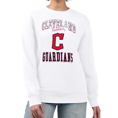 Women's G-III 4Her by Carl Banks White Cleveland Guardians Team Logo Graphic Tri-Blend Fleece Pullover Sweatshirt
