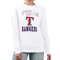 Women's G-III 4Her by Carl Banks White Texas Rangers Team Logo Graphic Tri-Blend Fleece Pullover Sweatshirt