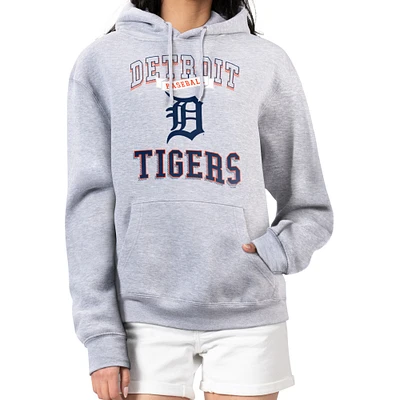 Women's G-III 4Her by Carl Banks Heather Gray Detroit Tigers Team Logo Graphic Fleece Pullover Hoodie