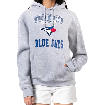 Women's G-III 4Her by Carl Banks Heather Gray Toronto Blue Jays Team Logo Graphic Fleece Pullover Hoodie