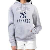 Women's G-III 4Her by Carl Banks Heather Gray New York Yankees Team Logo Graphic Fleece Pullover Hoodie