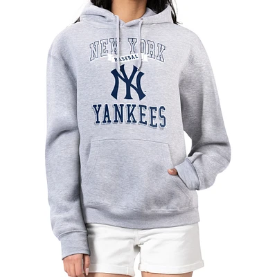 Women's G-III 4Her by Carl Banks Heather Gray New York Yankees Team Logo Graphic Fleece Pullover Hoodie