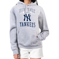Women's G-III 4Her by Carl Banks Heather Gray New York Yankees Team Logo Graphic Fleece Pullover Hoodie