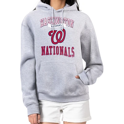 Women's G-III 4Her by Carl Banks Heather Gray Washington Nationals Team Logo Graphic Fleece Pullover Hoodie