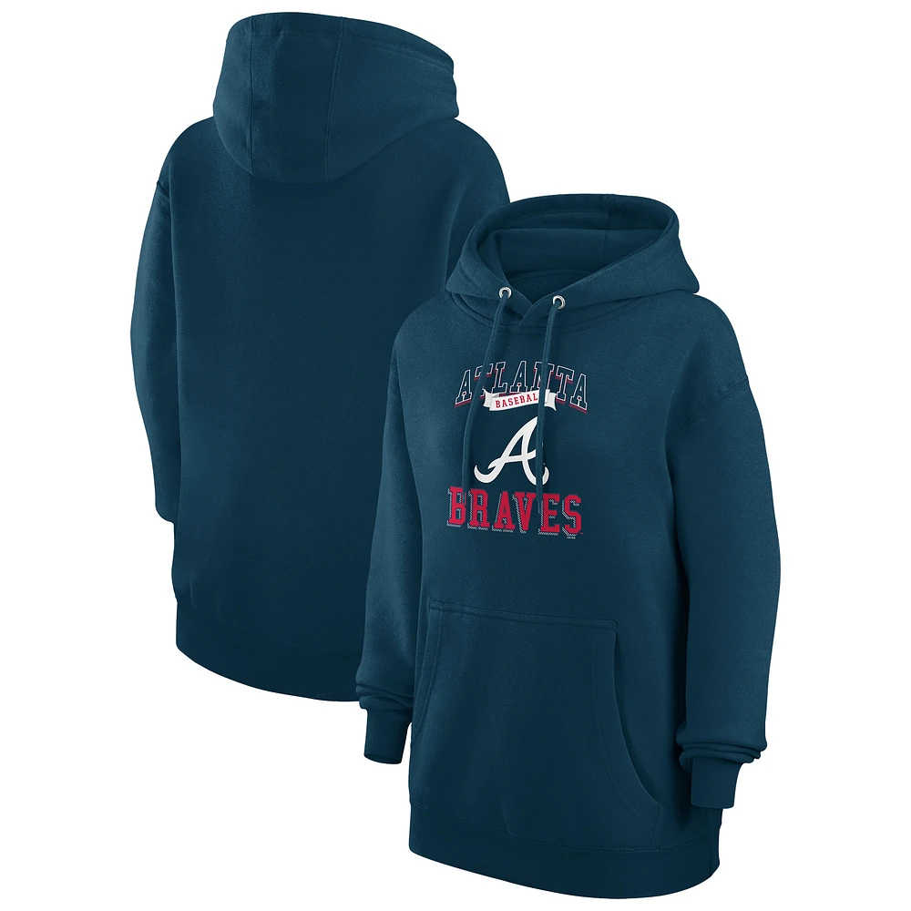 Women's G-III 4Her by Carl Banks Navy Atlanta Braves Team Logo Graphic Fleece Pullover Hoodie