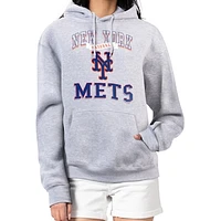 Women's G-III 4Her by Carl Banks Heather Gray New York Mets Team Logo Graphic Fleece Pullover Hoodie