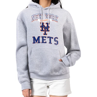 Women's G-III 4Her by Carl Banks Heather Gray New York Mets Team Logo Graphic Fleece Pullover Hoodie