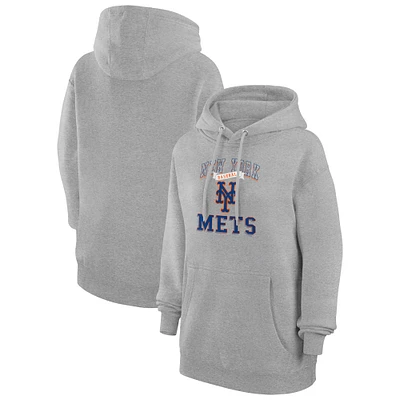 Women's G-III 4Her by Carl Banks Heather Gray New York Mets Team Logo Graphic Fleece Pullover Hoodie