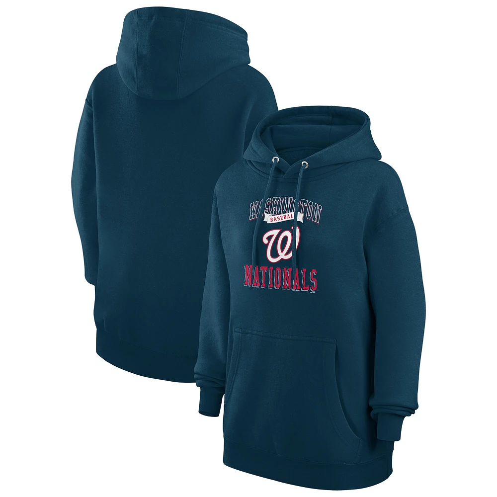 Women's G-III 4Her by Carl Banks Navy Washington Nationals Team Logo Graphic Fleece Pullover Hoodie