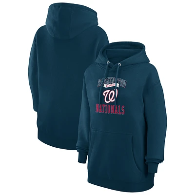 Women's G-III 4Her by Carl Banks Navy Washington Nationals Team Logo Graphic Fleece Pullover Hoodie