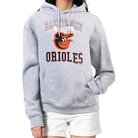 Women's G-III 4Her by Carl Banks Heather Gray Baltimore Orioles Team Logo Graphic Fleece Pullover Hoodie