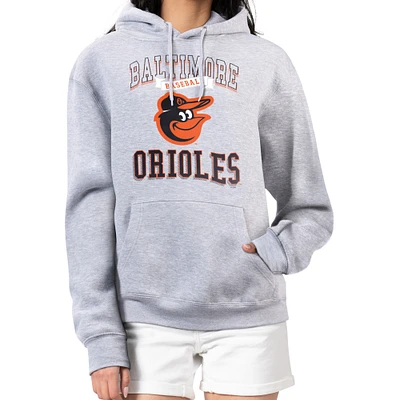Women's G-III 4Her by Carl Banks Heather Gray Baltimore Orioles Team Logo Graphic Fleece Pullover Hoodie