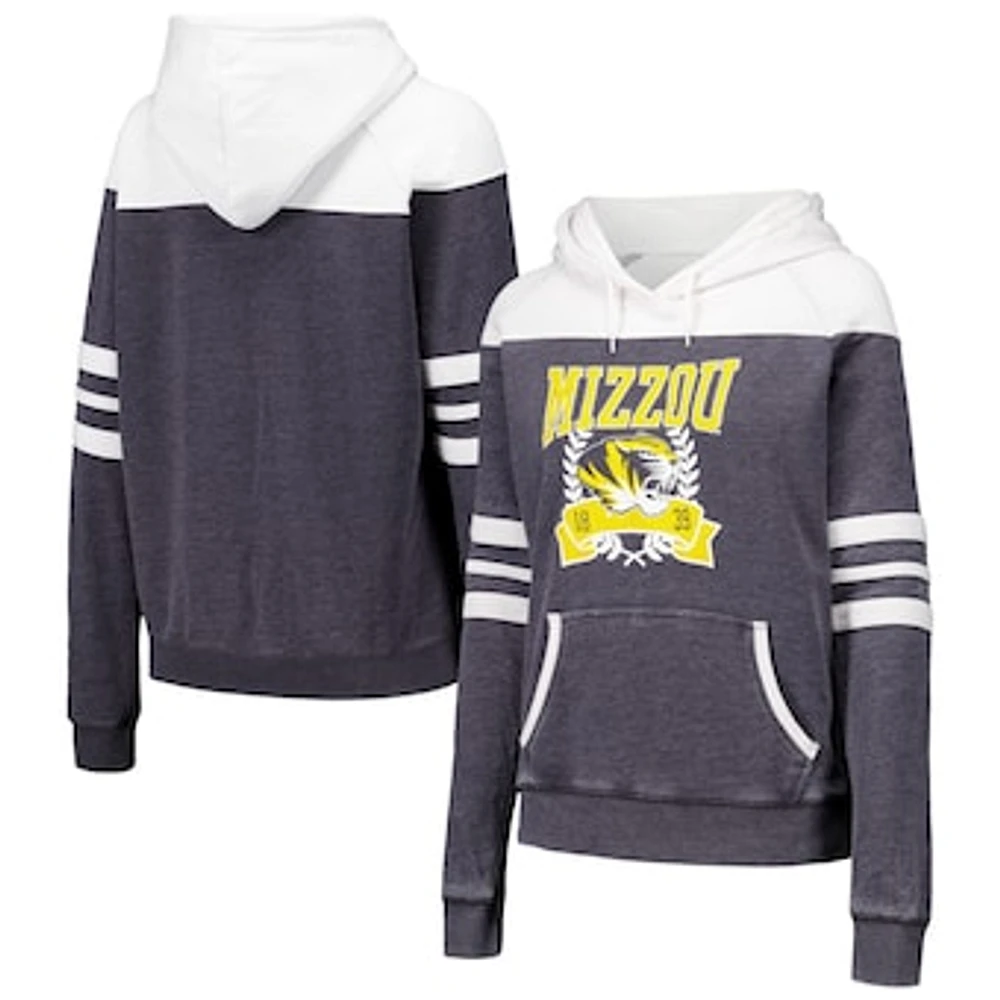 Women's Charcoal Missouri Tigers Blitz Striped Blocked Raglan Pullover Hoodie