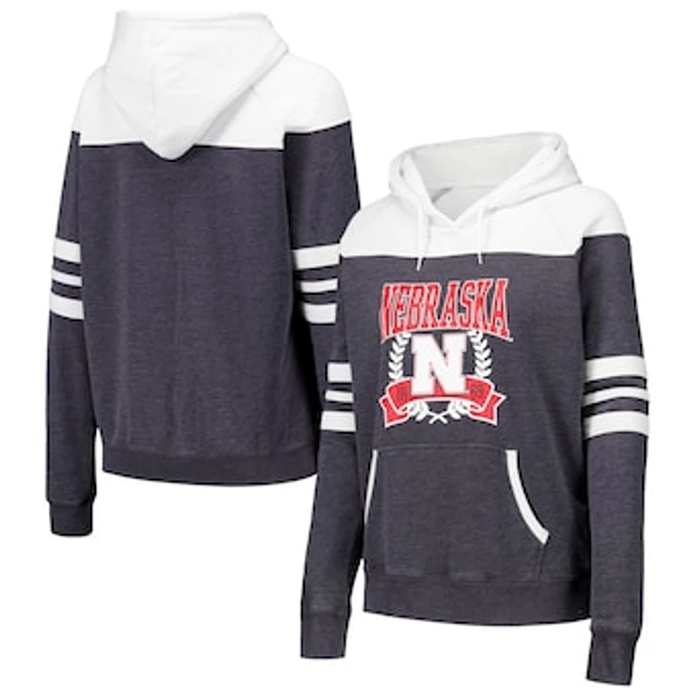 Women's Charcoal Nebraska Huskers Blitz Striped Blocked Raglan Pullover Hoodie