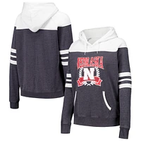 Women's Charcoal Nebraska Huskers Blitz Striped Blocked Raglan Pullover Hoodie