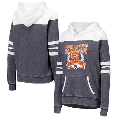 Women's Navy Syracuse Orange Blitz Striped Blocked Raglan Pullover Hoodie