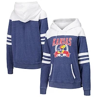 Women's Navy Kansas Jayhawks Blitz Striped Blocked Raglan Pullover Hoodie