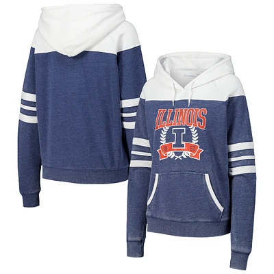 Women's Navy Illinois Fighting Illini Blitz Striped Blocked Raglan Pullover Hoodie