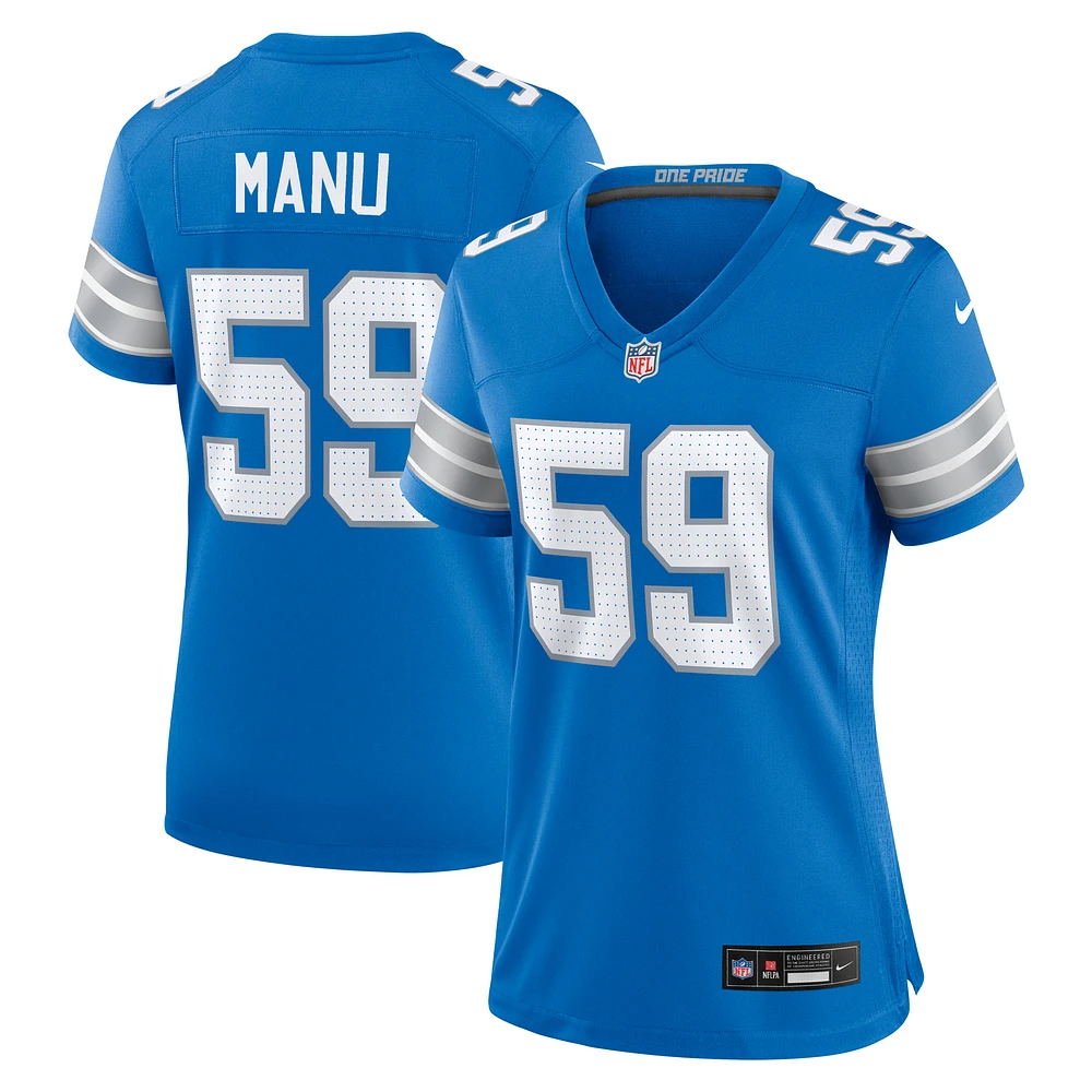 Women's Nike Giovanni Manu  Blue Detroit Lions Team Game Jersey