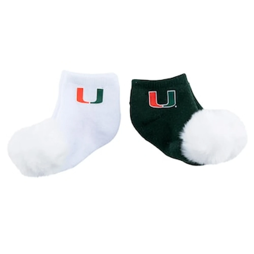 Infant ZooZatz Miami Hurricanes Two-Pack Pom Socks