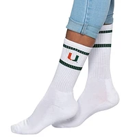 Women's ZooZatz White Miami Hurricanes Striped Crew Socks