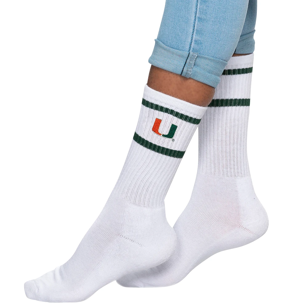 Women's ZooZatz White Miami Hurricanes Striped Crew Socks