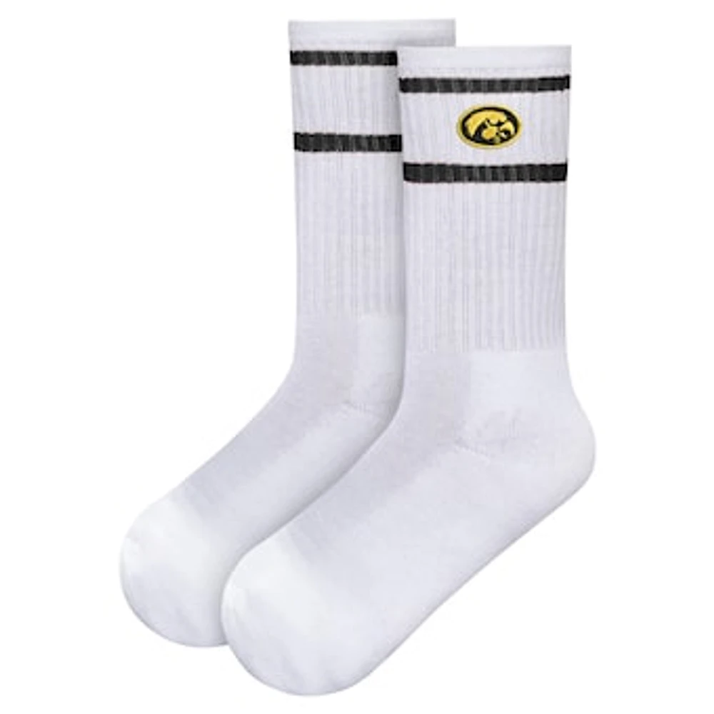 Women's ZooZatz White Iowa Hawkeyes Striped Crew Socks