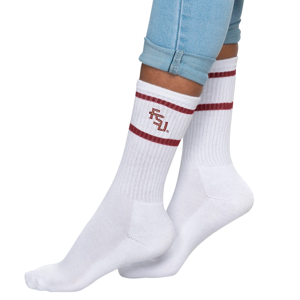 Women's ZooZatz White Florida State Seminoles Striped Crew Socks