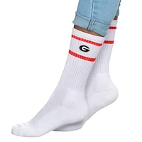 Women's ZooZatz White Georgia Bulldogs Striped Crew Socks